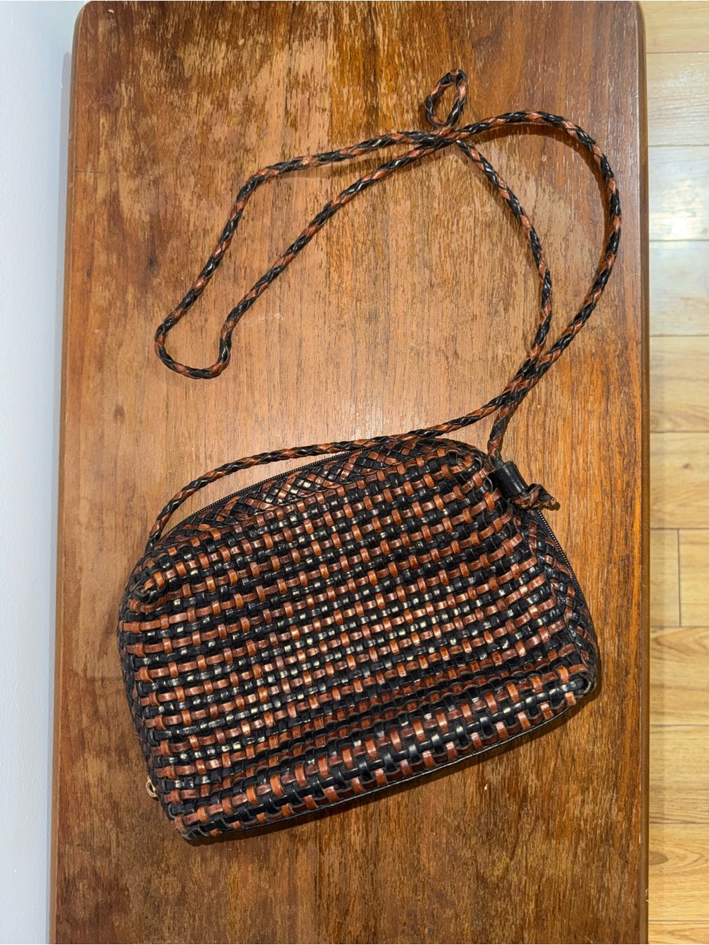 VTG CEM Woven Leather Crossbody Bag - Black/Brown Braided Strap